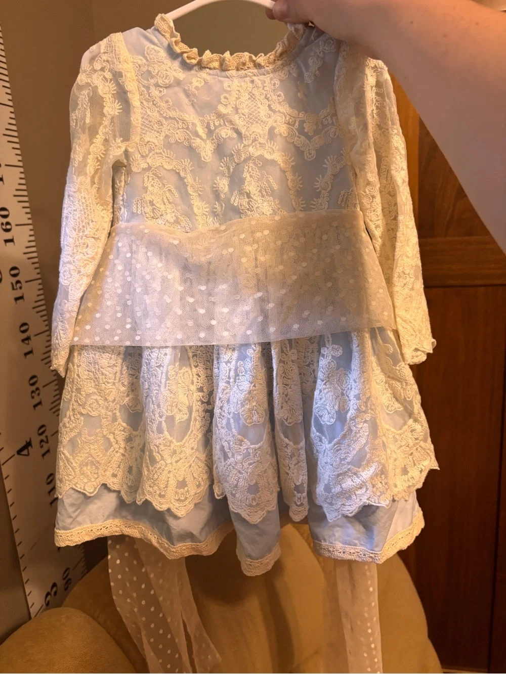 Hugshood Vintage Baby Blue Lace Dress with Matching Duster Size 3T